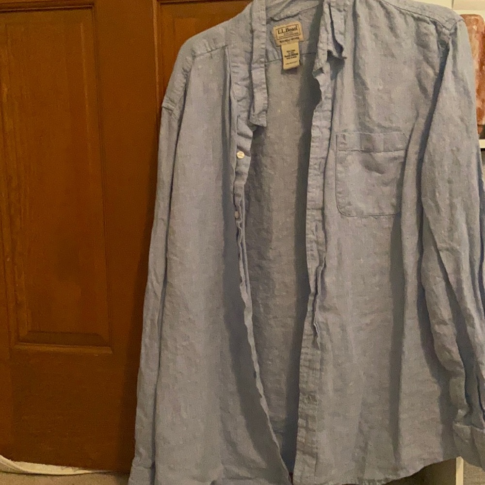 LL BEAN LINEN MENS BUTTON DOWN